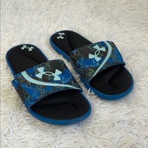 Under Armour Black and Blue Slide Sandals Sporty Comfort MENS SIZE 10